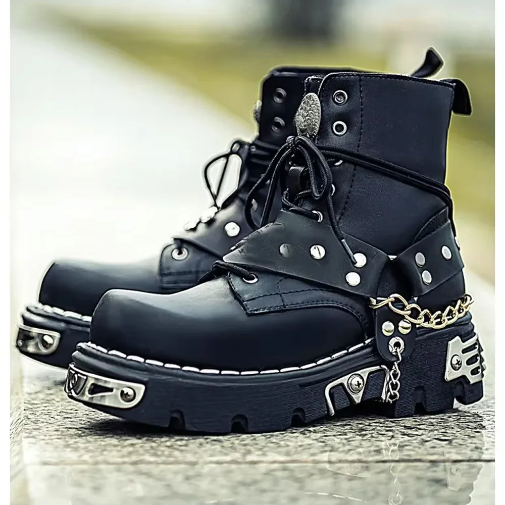 남성 패션 천연 가죽 모터사이클 부츠, 펑크 고스 해골 - Motorcycle Chain 리뷰 및 가격