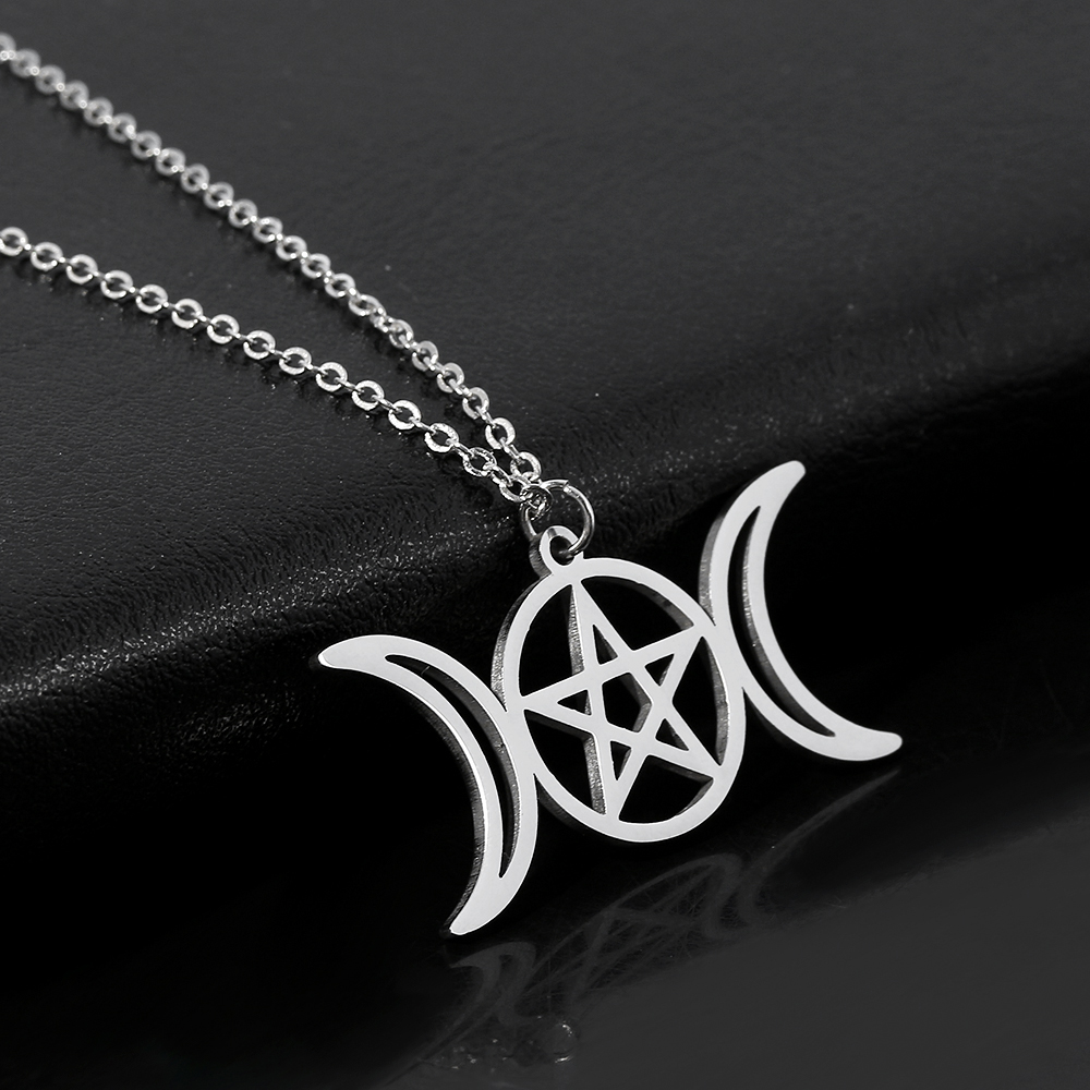 창의적인 트렌드 더블 문 할로우 펜타그램 목걸이 스테인 - Steel Chain 리뷰 및 가격