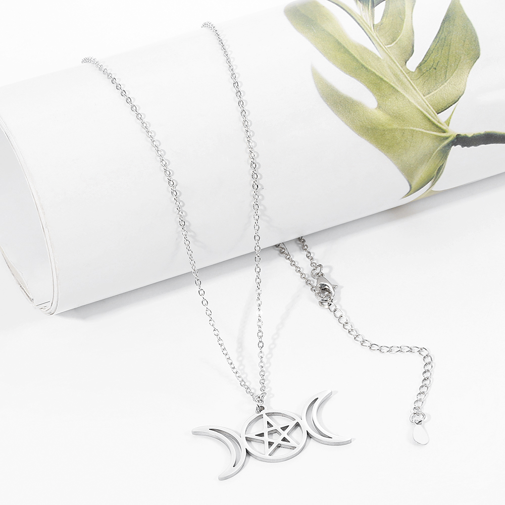 창의적인 트렌드 더블 문 할로우 펜타그램 목걸이 스테인 - Steel Chain 리뷰 및 가격
